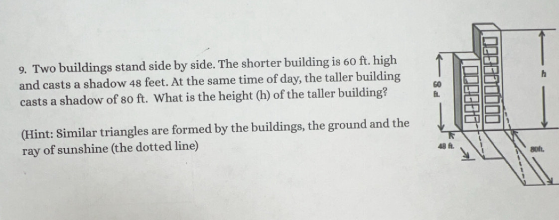 Solved: Two buildings stand side by side. The shorter building is 60 ft ...