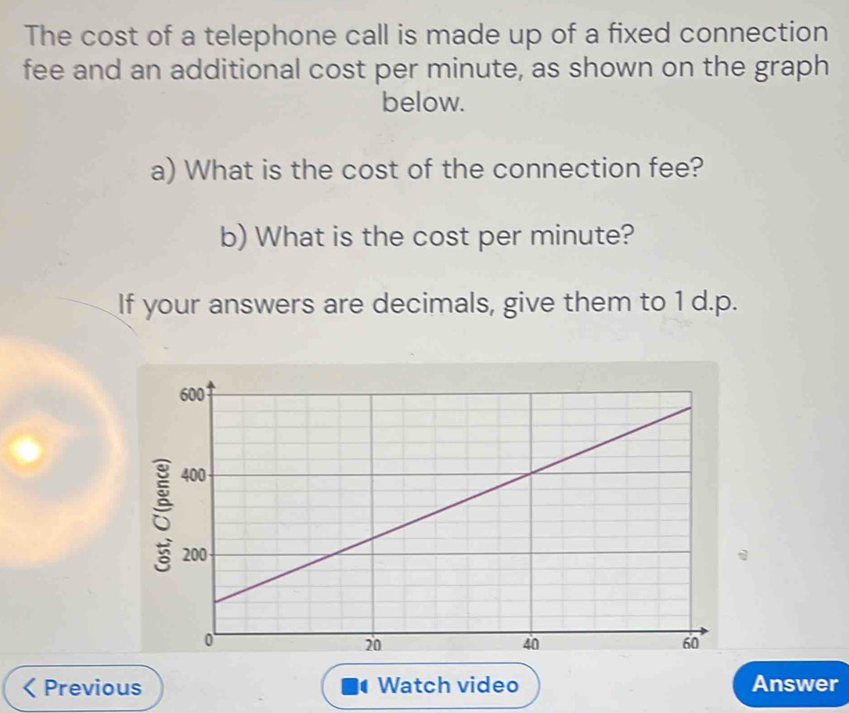 Solved: The cost of a telephone call is made up of a fixed connection ...