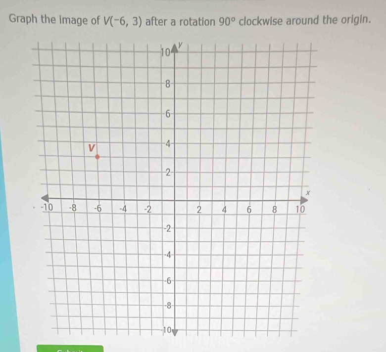 Solved: Graph the image of V(-6,3) after a rotation 90° clockwise ...