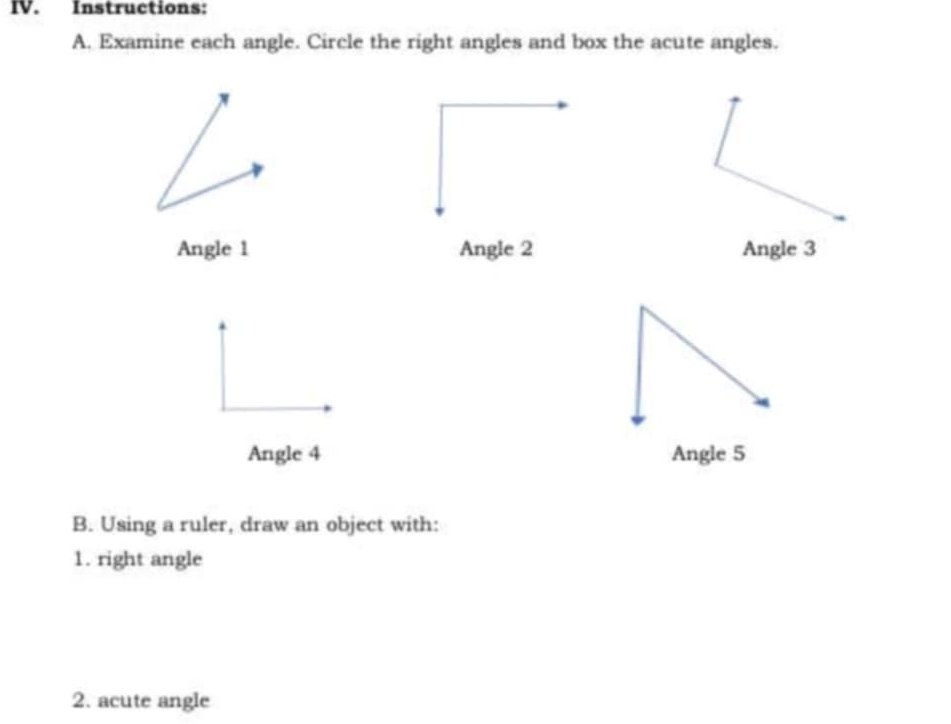 Solved: Instructions: A. Examine each angle. Circle the right angles ...