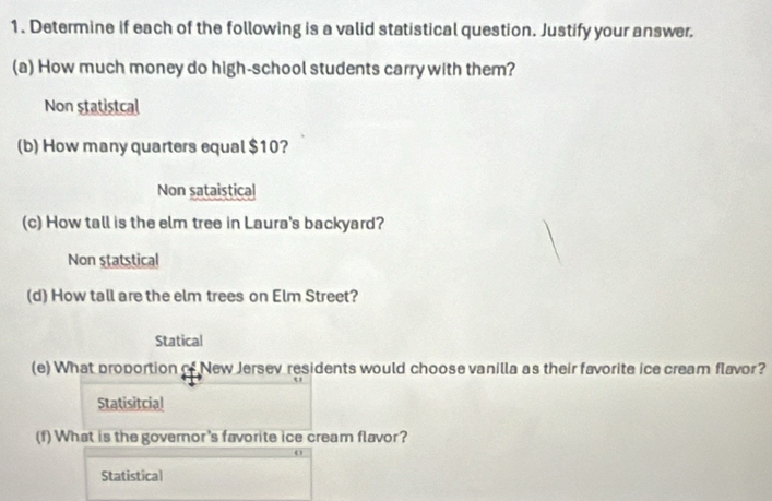 Solved: Determine if each of the following is a valid statistical ...