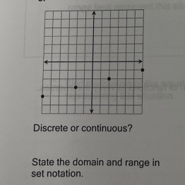 Discrete or continuous? 
State the domain and range in 
set notation.