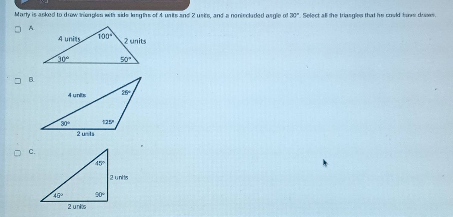 Solved: Marty is asked to draw triangles with side lengths of 4 units ...