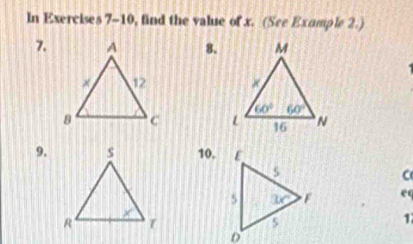 In Exercises 7-10, find the value of x. (See Example 2.)
7.8.
 
 
9.10.
C
eq
1