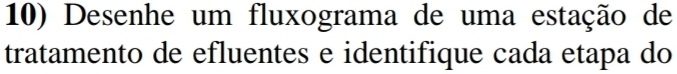 Desenhe um fluxograma de uma estação de 
tratamento de efluentes e identifique cada etapa do