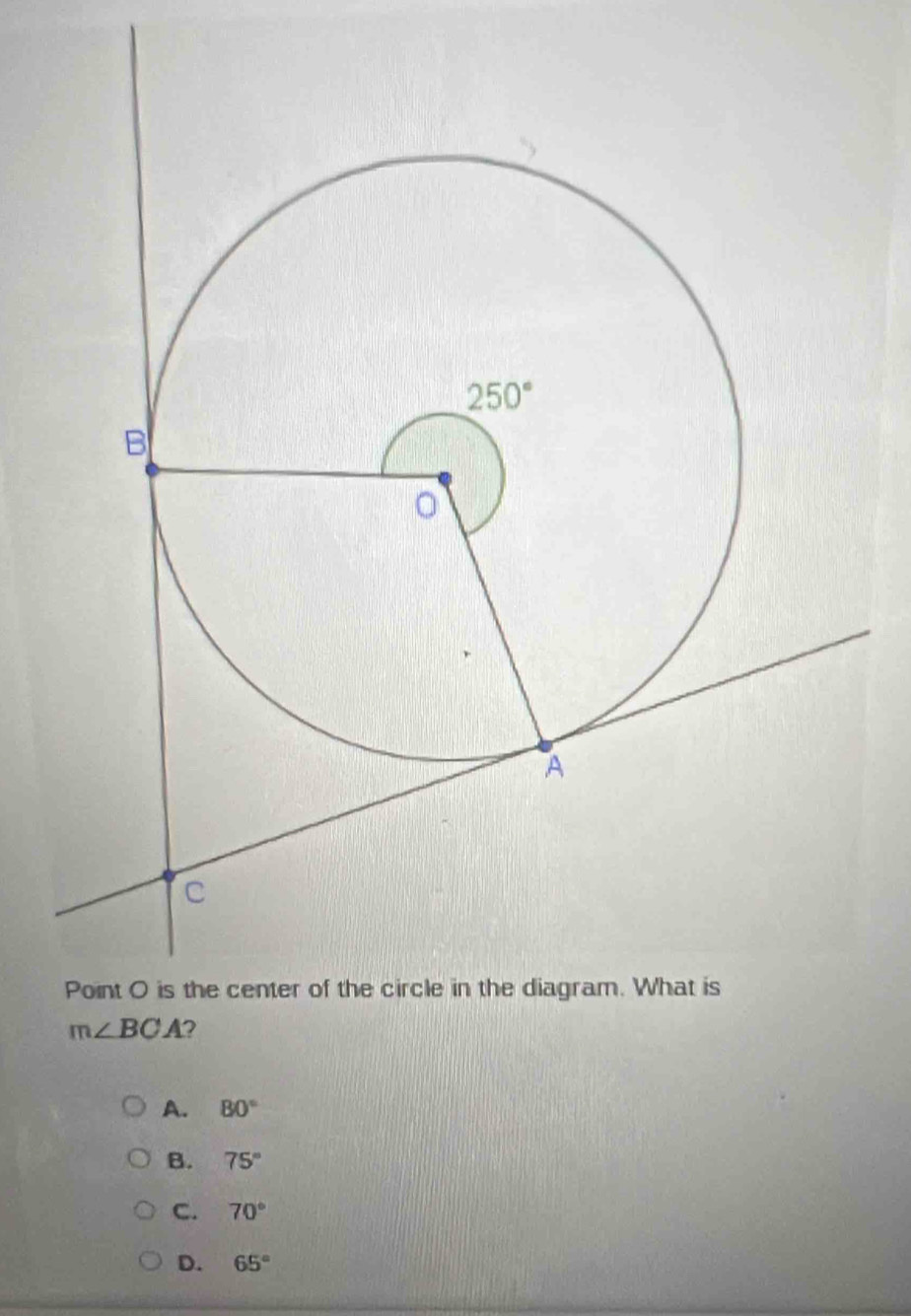 A. 80°
B. 75°
C. 70°
D. 65°