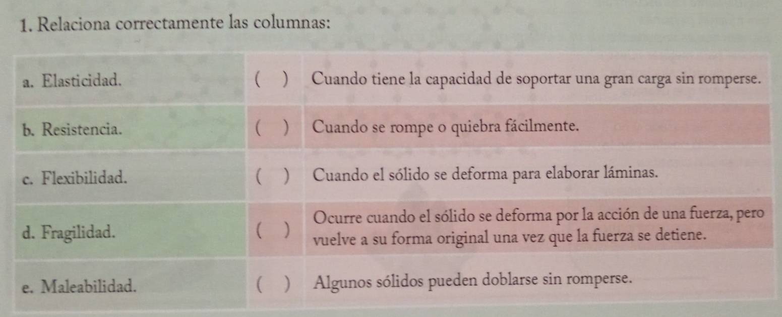 Relaciona correctamente las columnas: