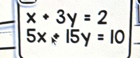 x+3y=2
5x/ 15y=10