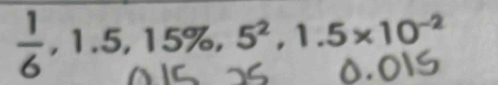 6 º 1.5, 15%, 5², 1.5×10²