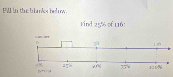 Fill in the blanks below. 
Find 25% of 116 :