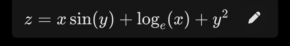 z=xsin (y)+log _e(x)+y^2