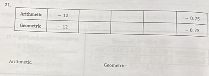 Arithmetic: Geometric: