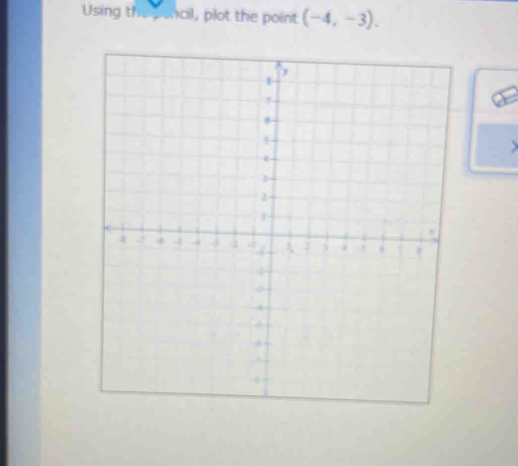 Using the sencil, plot the point (-4,-3).