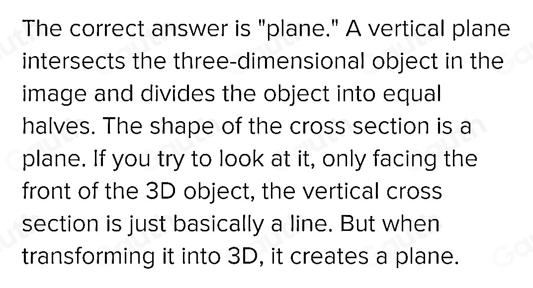 Solved: A vertical plane intersects the three-dimensional object in the ...