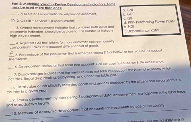 Solved: Matching Vocab - Review Development Indicators. Some may be ...