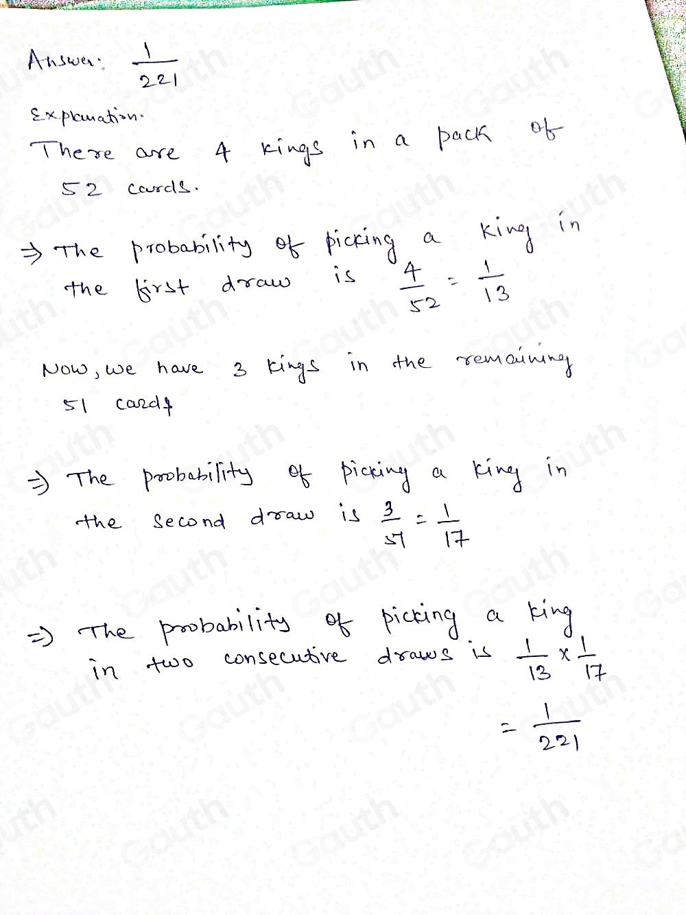 Solved: If there are 52 cards in a pack, what is the probability of ...