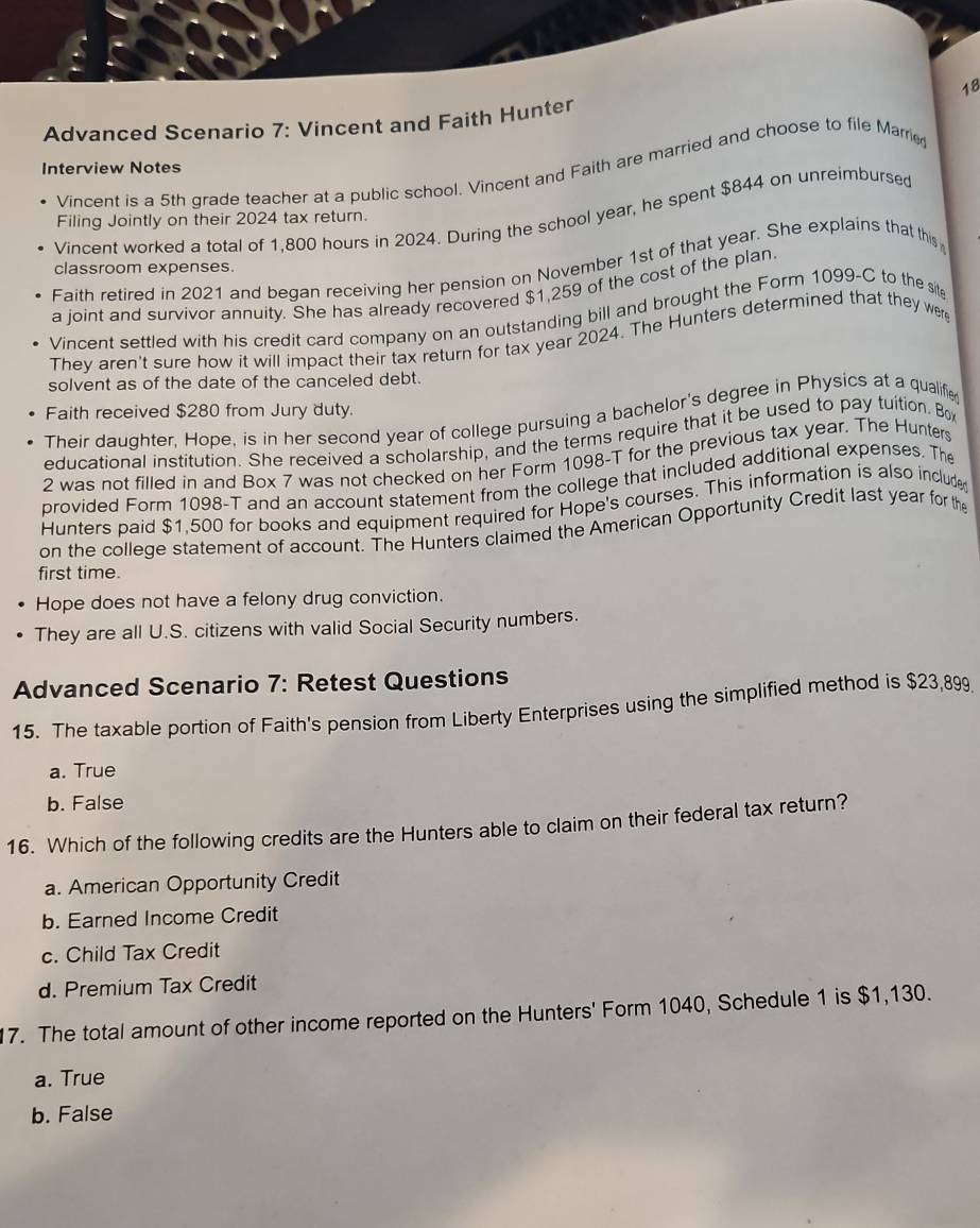 Solved: Advanced Scenario 7: Vincent and Faith Hunter Interview Notes ...