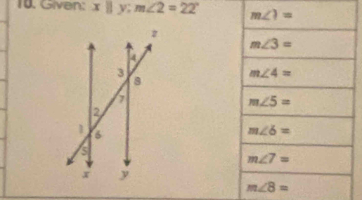 Given: x||y;m∠ 2=22°