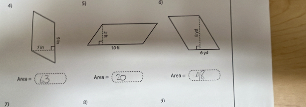 Area = Area = Area =_ 
_: 
8) 
9)