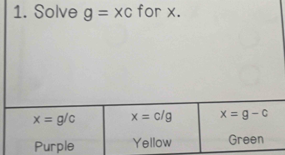 Solve g=xc for x.