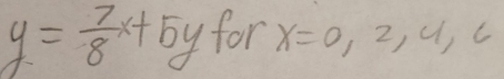 y= 7/8 x+5y for x=0,2,4,6