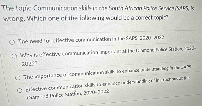 Solved: The topic Communication skills in the South African Police ...