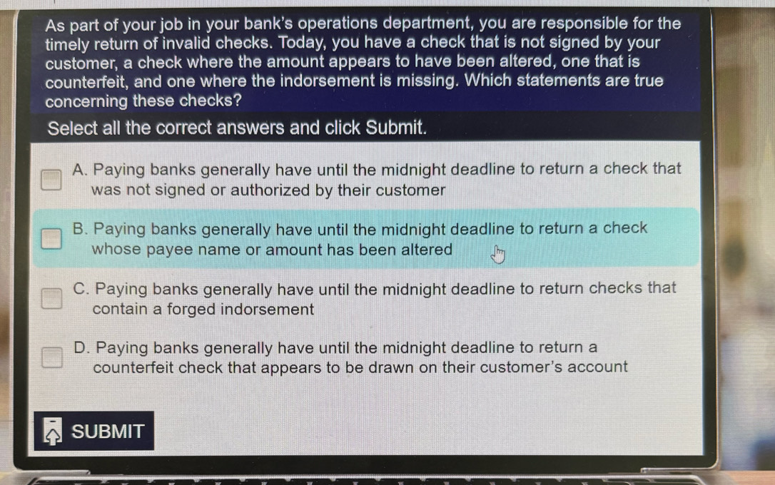 Solved: As part of your job in your bank's operations department, you ...