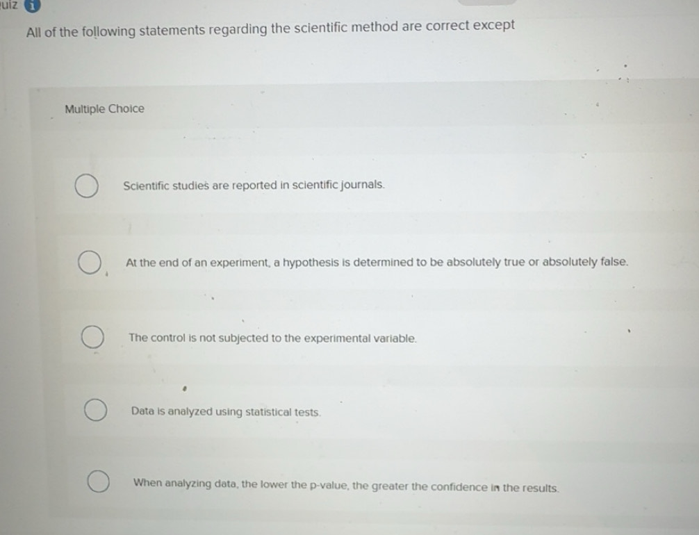 Solved: uiz 1 All of the following statements regarding the scientific ...