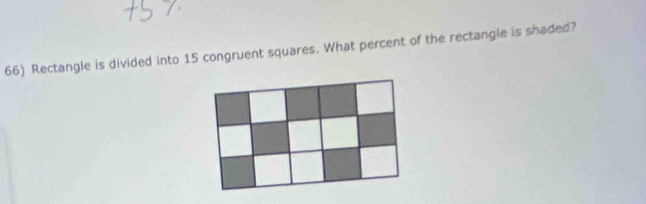 Rectangle is divided into 15 congruent squares. What percent of the rectangle is shaded?