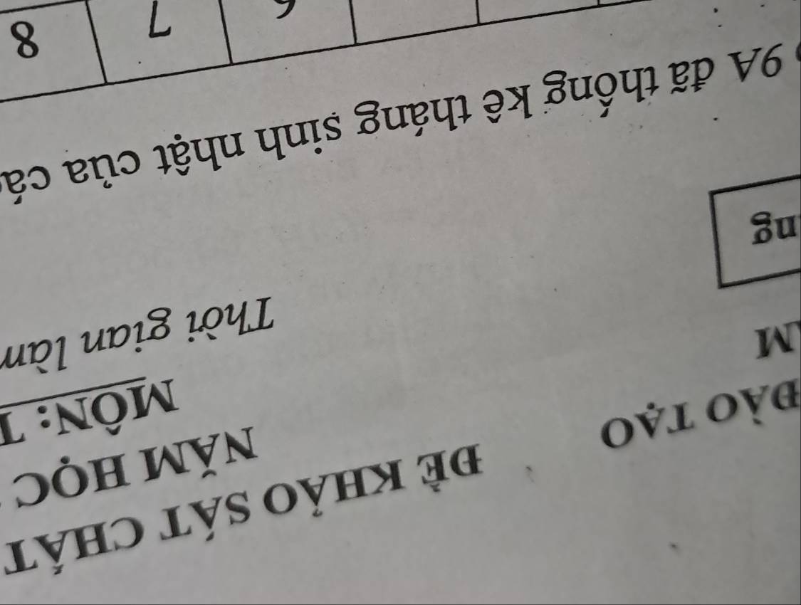 đào tạo đề khảo sát chất 
NăM HọC 
MÔN: 1
M
Thời gian làn 
ng
9A đã thống kê tháng sinh nhật của cá
1
8