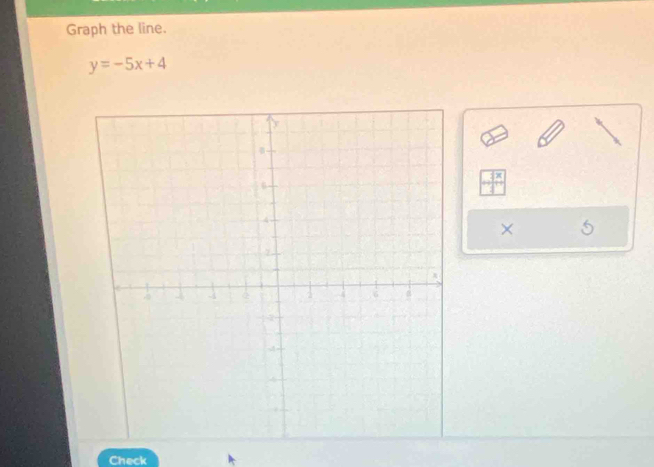 Graph the line.
y=-5x+4
× 
Check