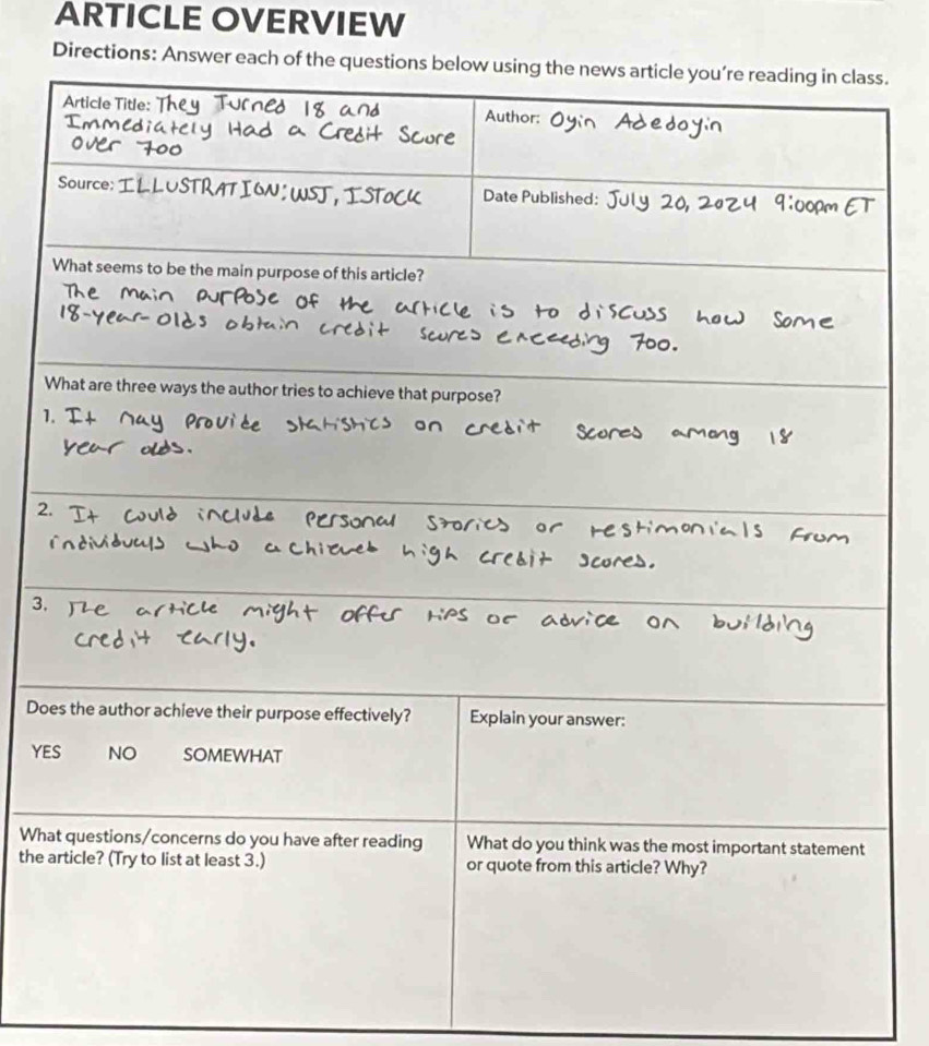 ARTICLE OVERVIEW 
Directions:s. 
W 
1 
2 
3. 
Do 
YE 
Wha 
the