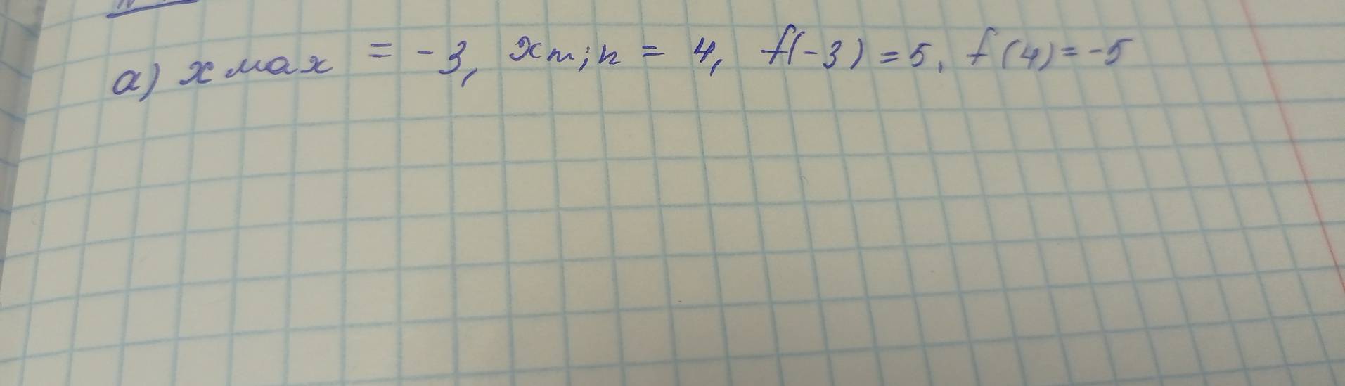 a xwax=-3, xmin=4, f(-3)=5, f(4)=-5