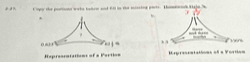 Copy the portions webs below and fill in the missing parts. Homework Hejp 
,. 
b c
40°
(.625 025 %
Representations of a Portion Representations of a Portion