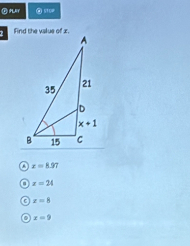 PLA STOP
2
x=8.97
x=24
a x=8
o x=9