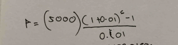 P=(5000)frac (1+0.01)^6-10.101