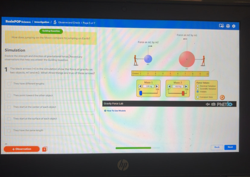 Solved: BrainPOP Science / Investigation / Observe and Check 1 Page 5 ...