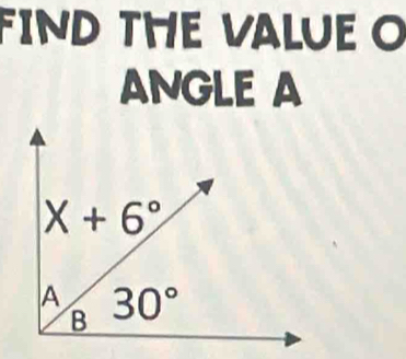 FIND THE VALUE O
ANGLE A