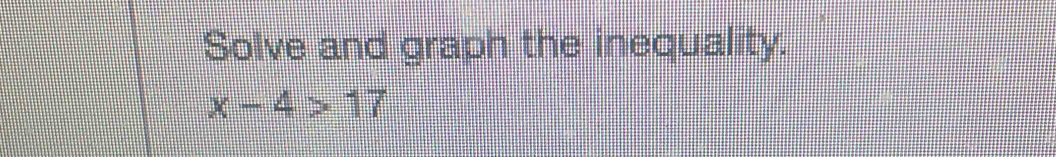 Solve and graph the inequality.
x-4>17