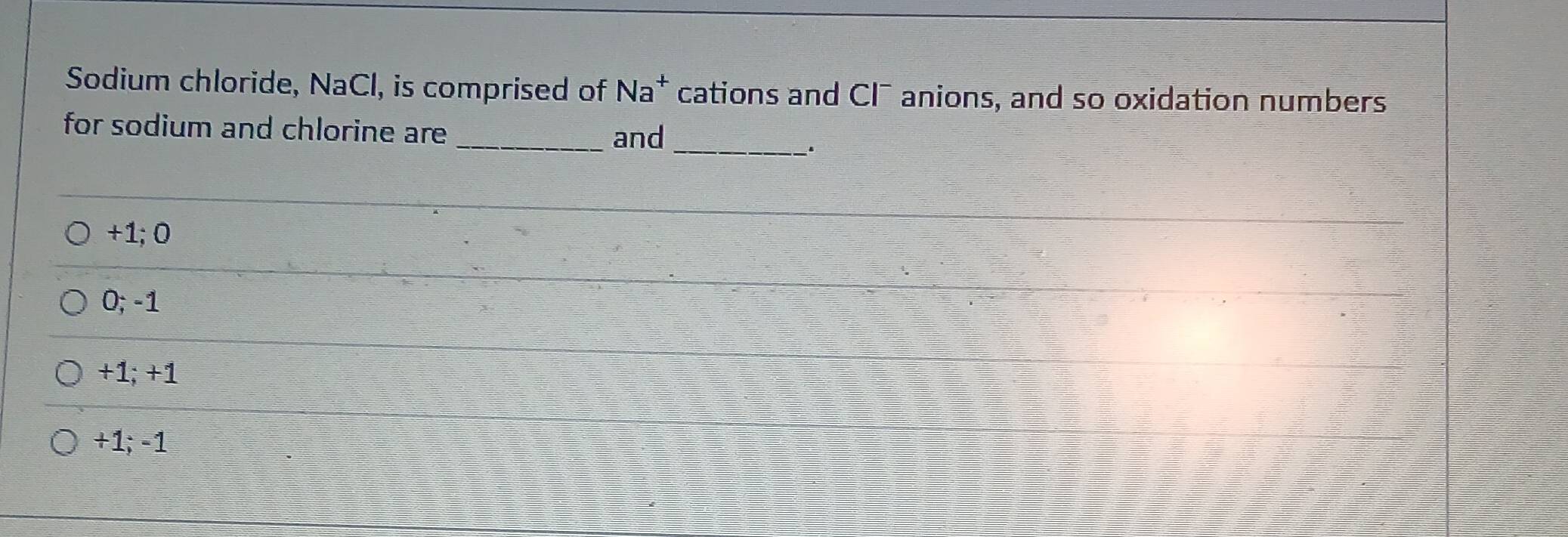 Solved: Sodium chloride, NaCl, is comprised of Na^+ cations and Cl ...