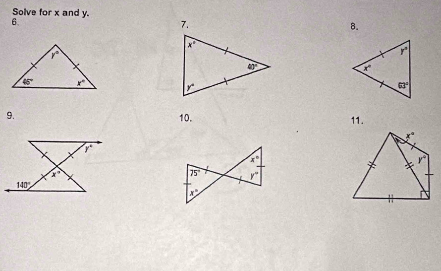 Solve for x and y.
6.
7.
8.
9.
10. 11.