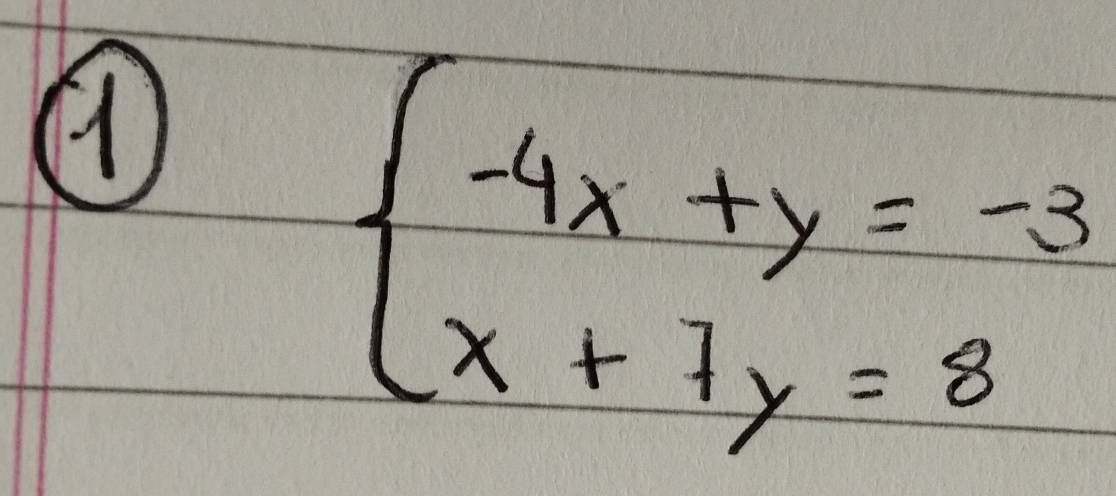 beginarrayl -4x+y=-3 x+7y=8endarray.