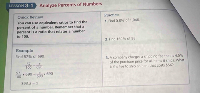 SSON 3-1» Analyze Percents of Numbers