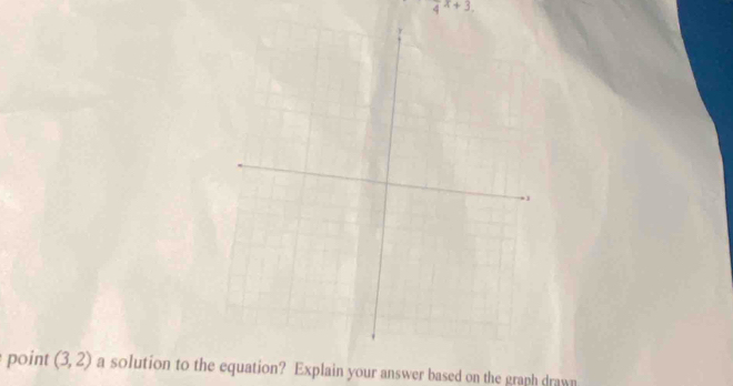 4^(x+3). 
point (3,2) a solution to the equation? Explain your answer based on the graph drawn