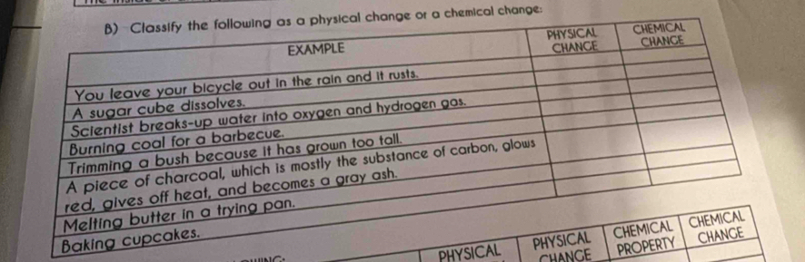 chemical change: 
PHYSICAL 
CHANGE pr