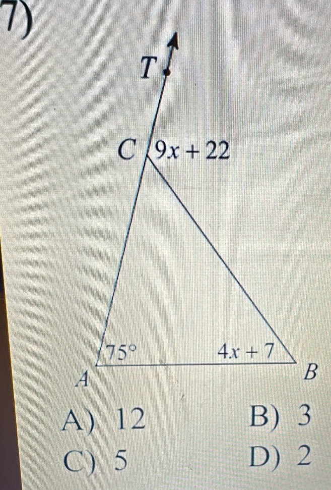 A) 12 B) 3
C ) 5 D) 2