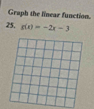 Graph the linear function. 
25, g(x)=-2x-3