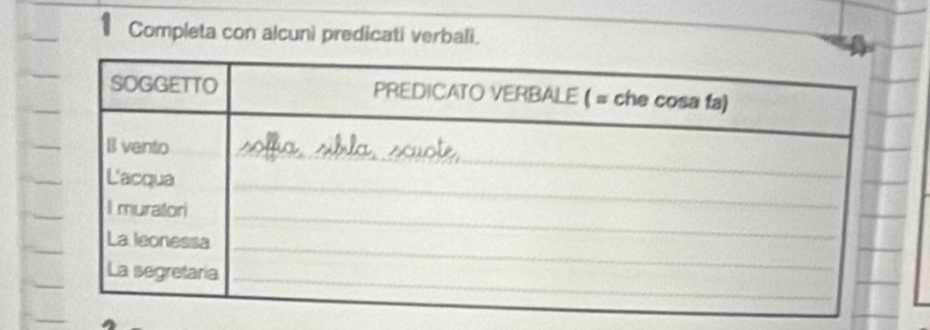 Completa con alcuni predicati verbali. 
_