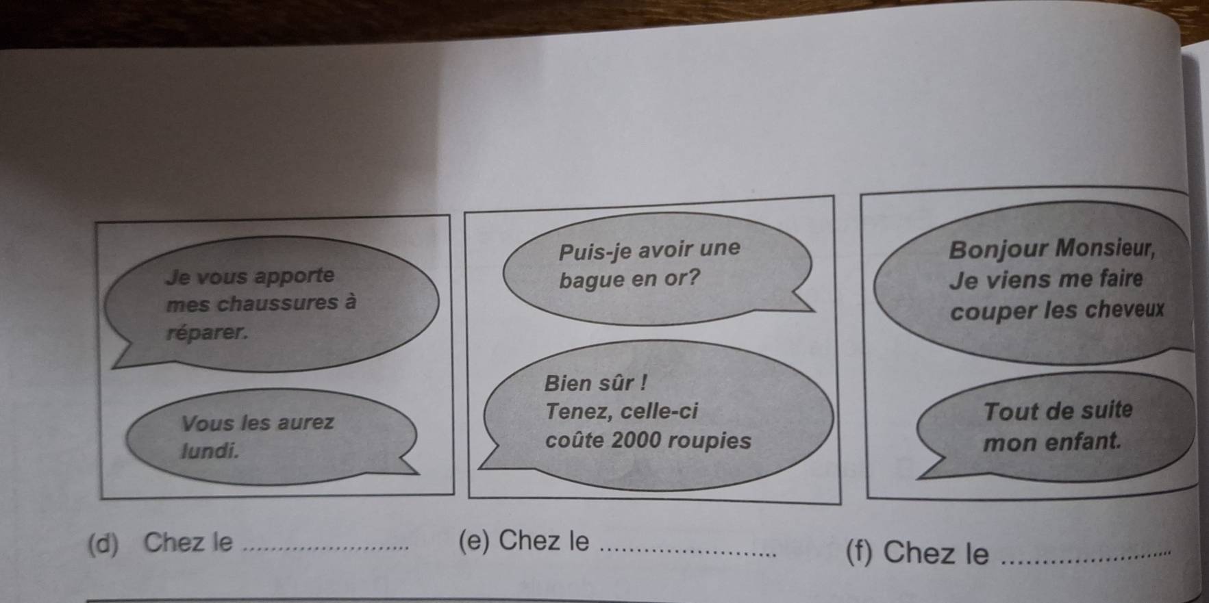 Chez le _(e) Chez le _(f) Chez le_