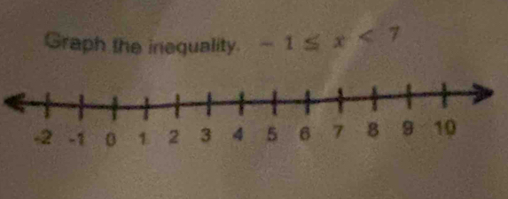 Graph the inequality. -1≤ x<7</tex>